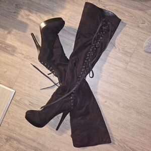 bebe Black Lace-Up Heeled Boots